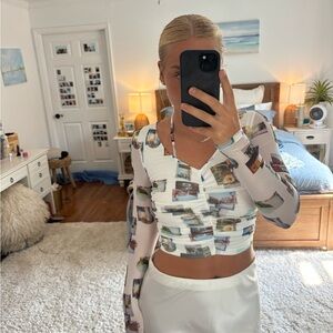 Princess Polly Cream Fitted Crop Long Sleeve Tee